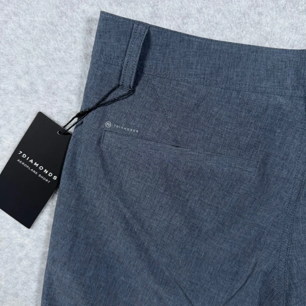 7 Diamonds Aeroplane Performance Shorts Mens 29 Navy Blue Heather Stretch NWT